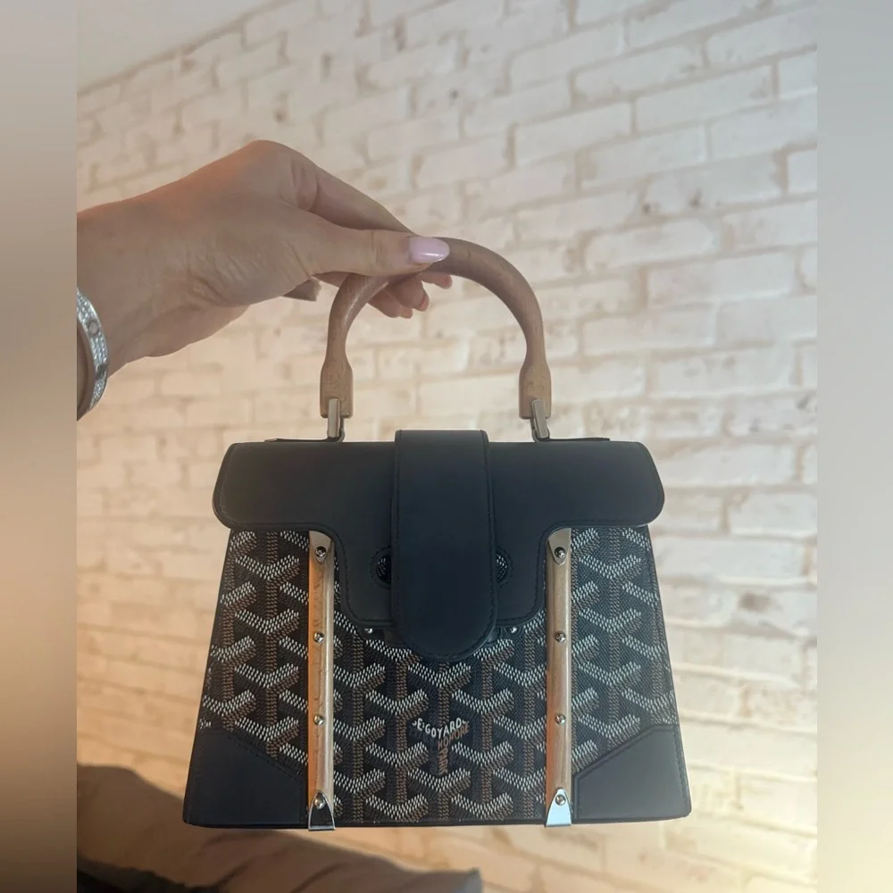 Goyard Black and Tan Satchel with Wooden Handle